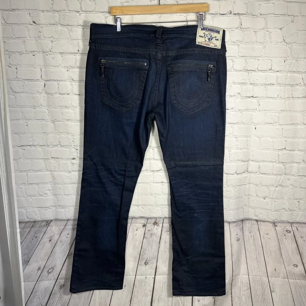 True Religion Jeans Mens 40x34 Blue Denim Straight‎ Zipper Pockets Old Croaker
